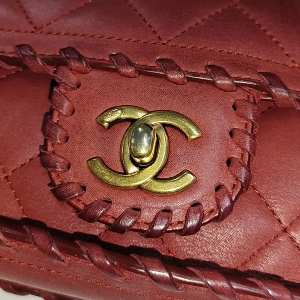 CHANEL Happy Stitch Flap Red Calfskin Leather Bag 24k gold p CC COA 15/16 EUC - Picture 5 of 16